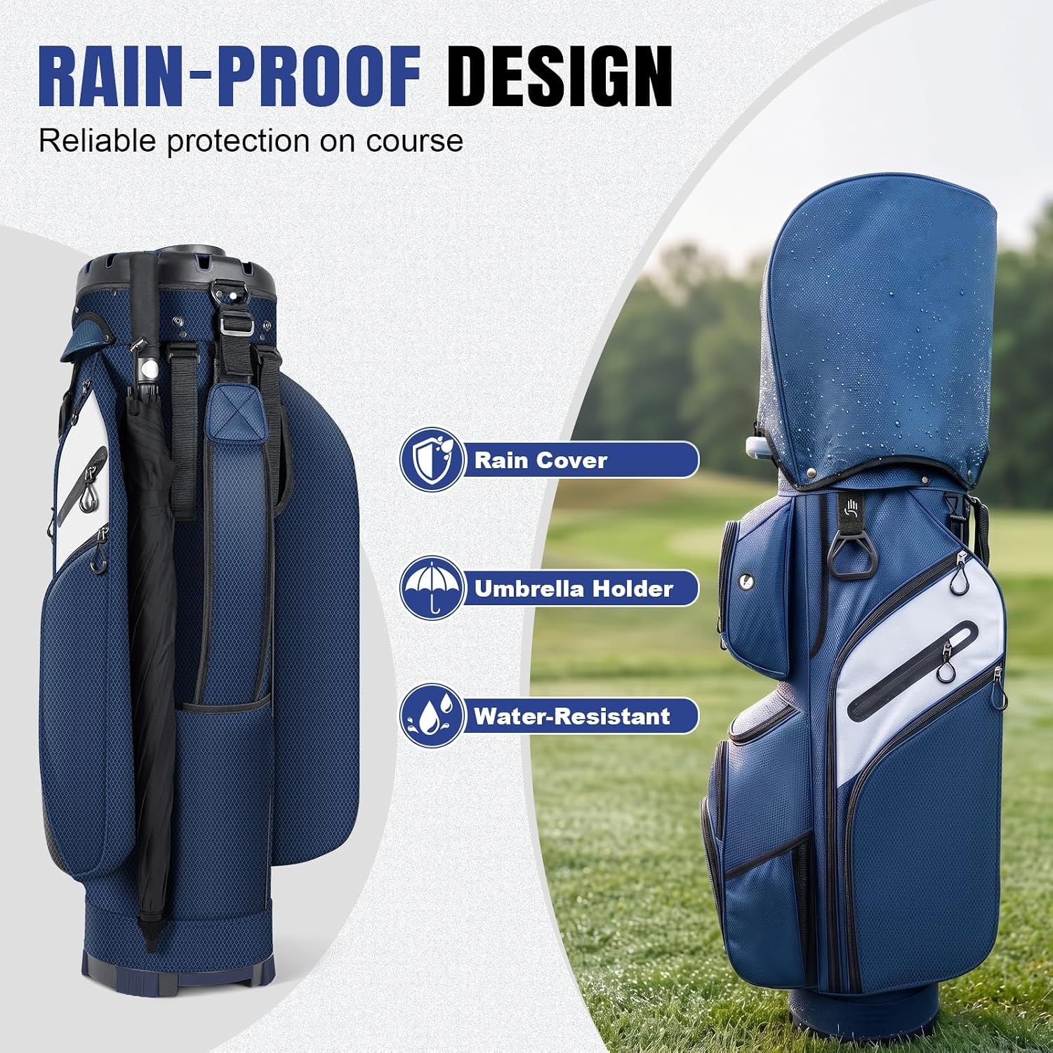 image:imageFindway Golf Cart Bag Upgraded Quiet 15Way FullLength Divider Golf Bag for Men Women AntiRattle Locking Top with GripHolding Base Multiple Pockets Rain CoverBlue