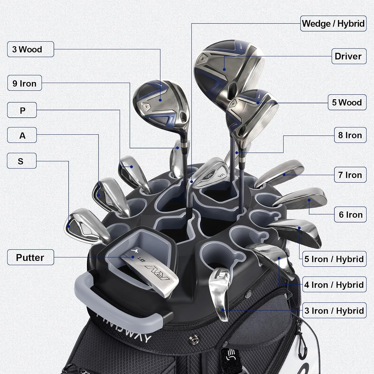 image:imageFindway Golf Cart Bag Upgraded Quiet 15Way FullLength Divider Golf Bag for Men Women AntiRattle Locking Top with GripHolding Base Multiple Pockets Rain CoverBlack