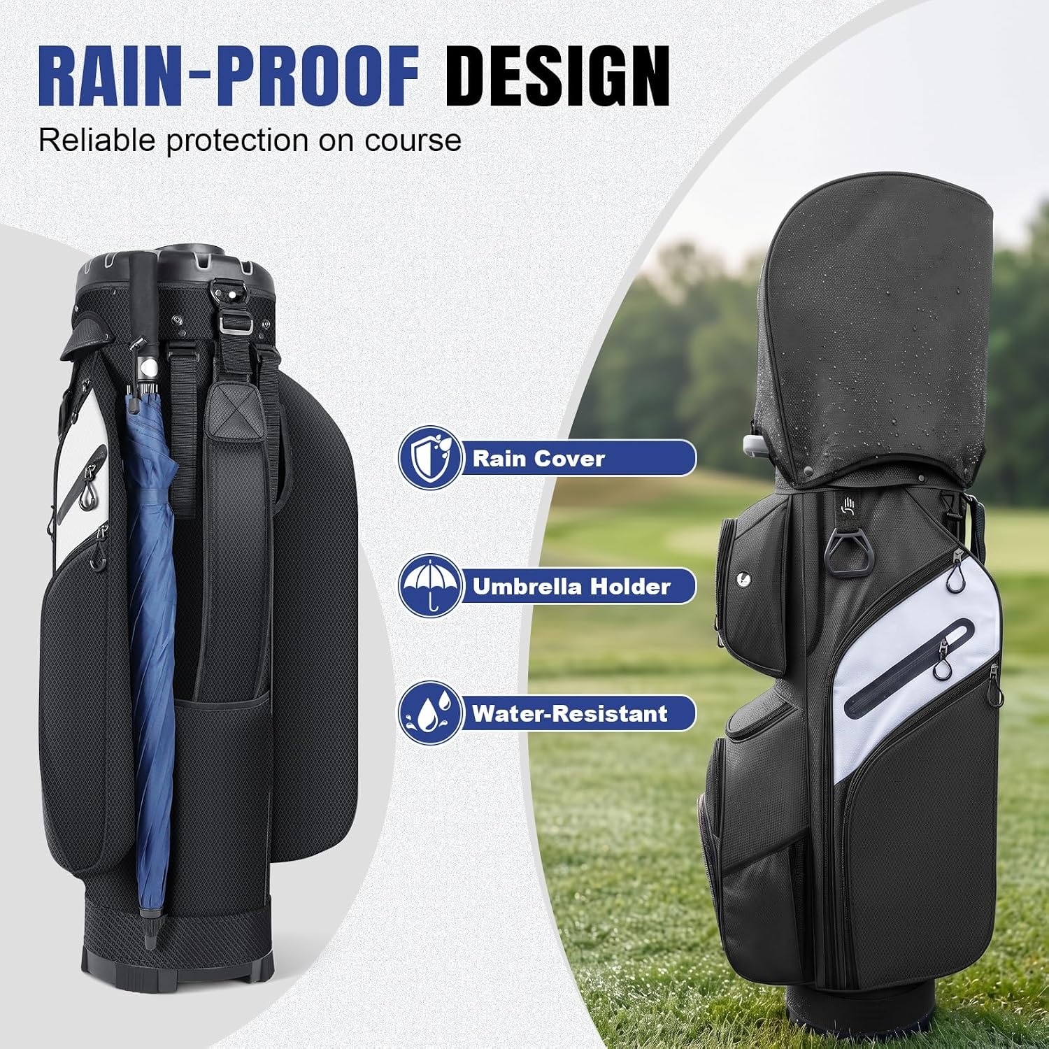 image:imageFindway Golf Cart Bag Upgraded Quiet 15Way FullLength Divider Golf Bag for Men Women AntiRattle Locking Top with GripHolding Base Multiple Pockets Rain CoverBlack