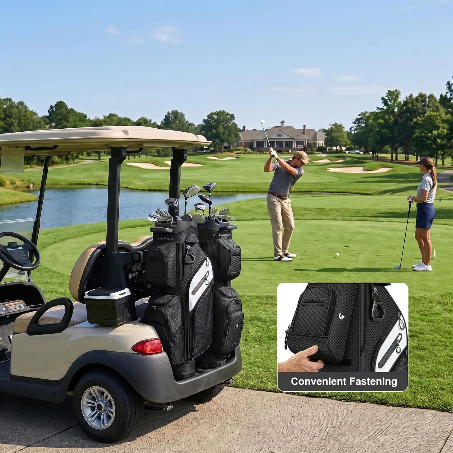 image:imageFindway Golf Cart Bag Upgraded Quiet 15Way FullLength Divider Golf Bag for Men Women AntiRattle Locking Top with GripHolding Base Multiple Pockets Rain CoverBlack