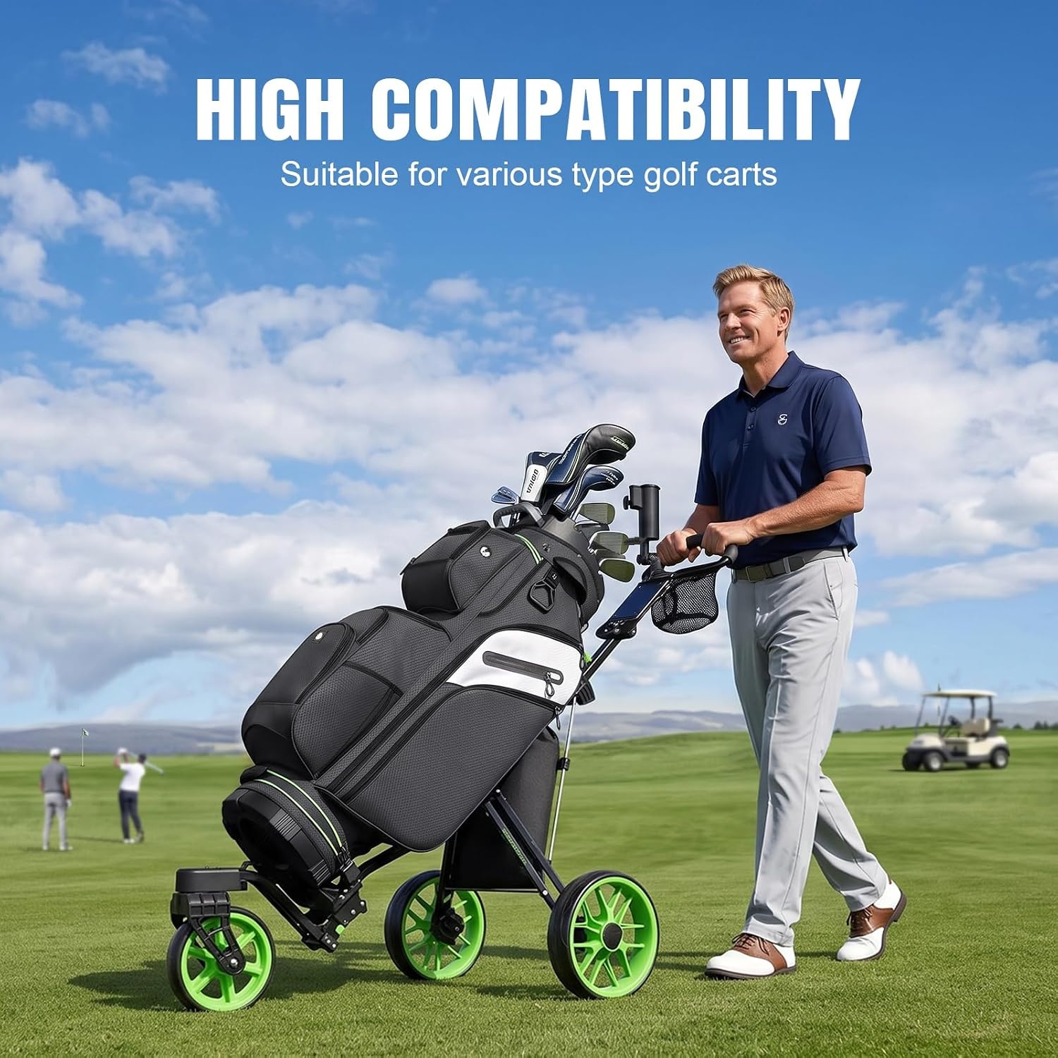 image:imageFindway Golf Cart Bag Upgraded Quiet 15Way FullLength Divider Golf Bag for Men Women AntiRattle Locking Top with GripHolding Base Multiple Pockets Rain CoverBlack